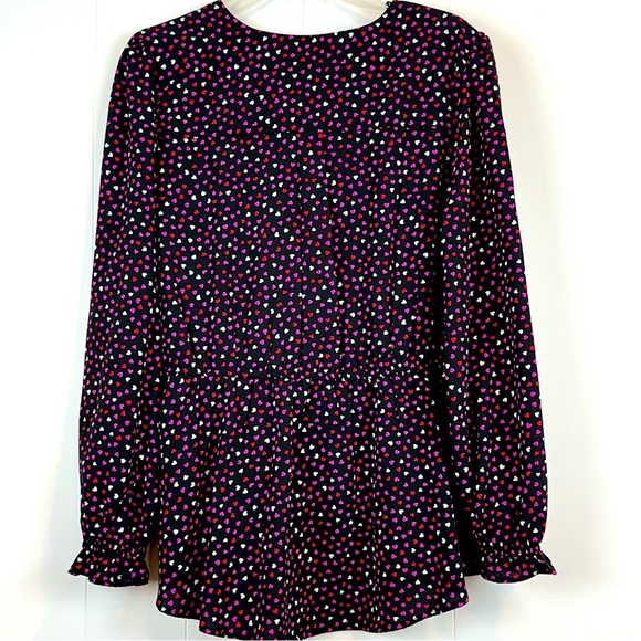 Meraki Black Heart Print Surplice Blouse XL - Picture 2 of 10